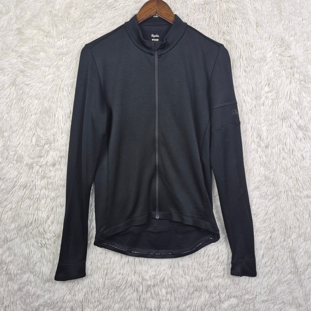 Rapha Classic Long Sleeve Jersey II Black Merino Wool Blend Cycling Top Medium